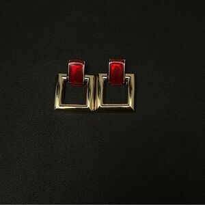 Elegant Red and Gold Square Earrings
